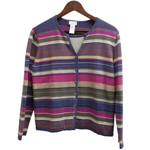Koret Striped Cardigan Sweater Women's‎ Size M Purple Pink Green / #1280